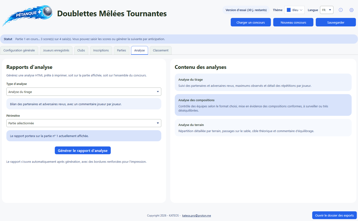 Analyse du concours dans Pétanque+.